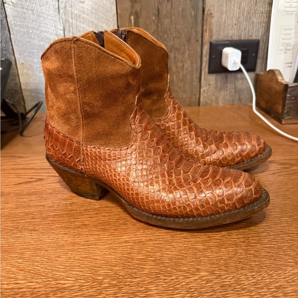 Brown Authentic Python Booties - image 1